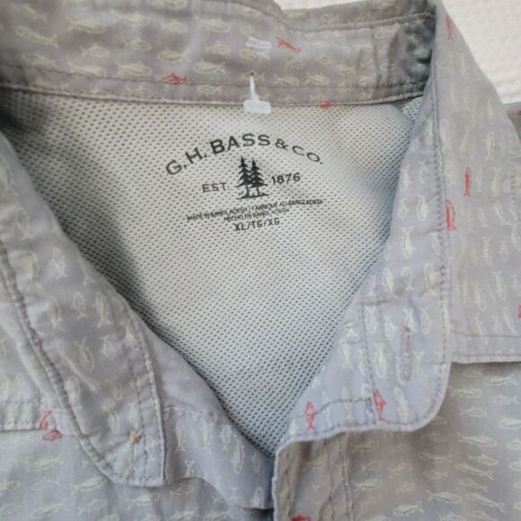 G.H. Bass & Co. Men's Printed Fishing Shirt Short Sleeve Size XL Grey - Picture 12 of 16
